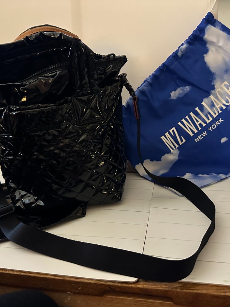 Mz Wallace Mini Metro Tote Deluxe Black Lacquer Patent Quilted Like New — image 6 of 7